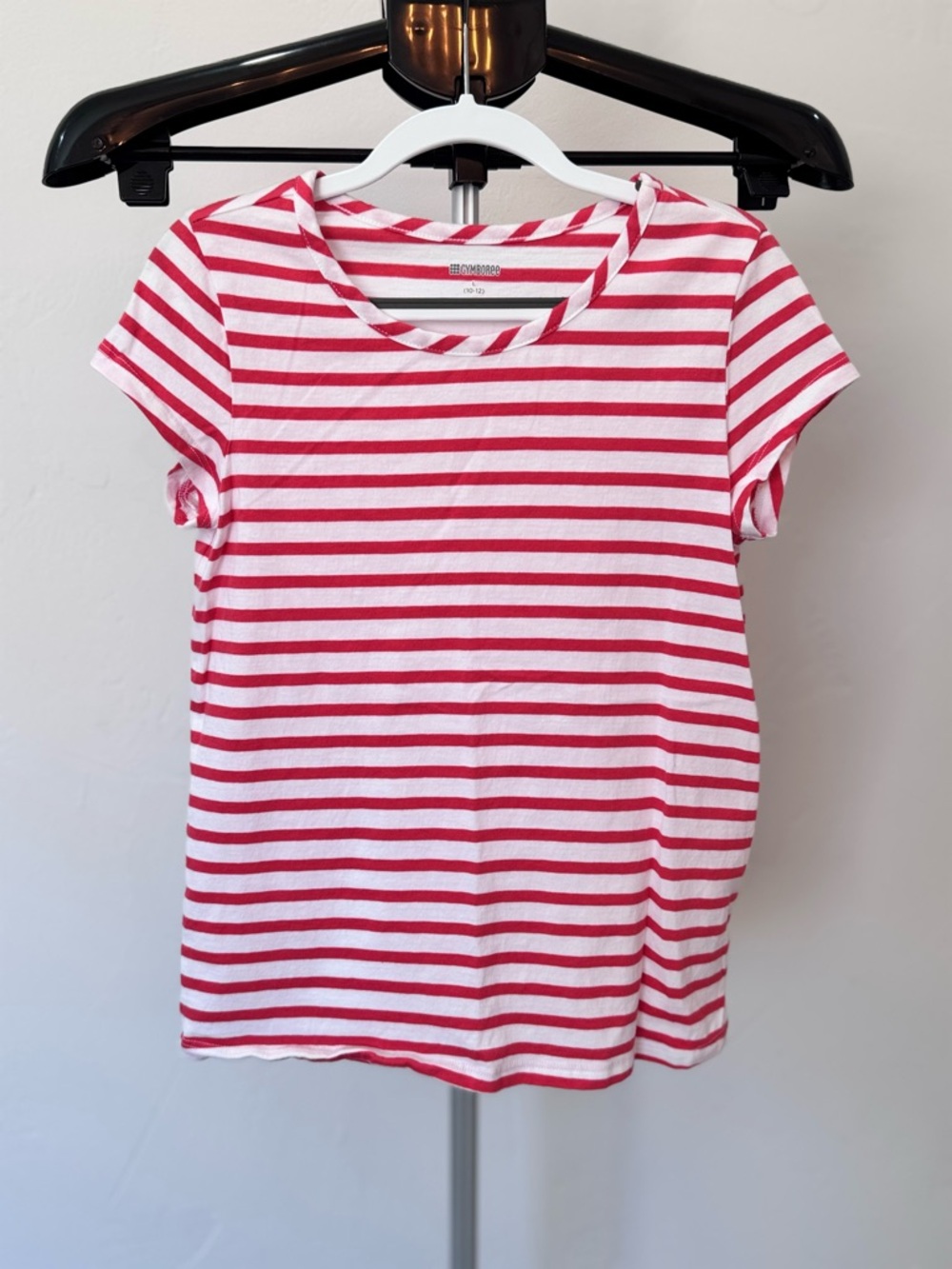 Gymboree White and Dark Coral Striped Short-Sleeve Tee Size Large (10-12)